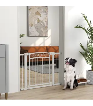 Puerta para Perros con Ancho Ajustable 76-104 cm con 2 Extensiones Doble Bloqueo Blanco