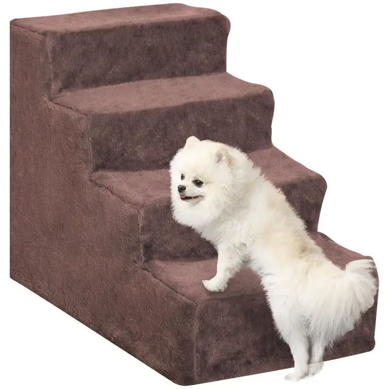 Escalera para Mascotas de 4 Peldaños con Funda Extraíble y Lavable para Cama Sofá 60x35x44 cm Marrón