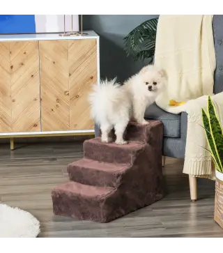 Escalera para Mascotas de 4 Peldaños con Funda Extraíble y Lavable para Cama Sofá 60x35x44 cm Marrón