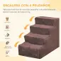 Escalera para Mascotas de 4 Peldaños con Funda Extraíble y Lavable para Cama Sofá 60x35x44 cm Marrón