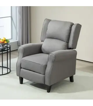 Sillón Relax Reclinable Manual Tapizado en Lino Sintético con Reposapiés Retráctil Carga 150 kg Gris