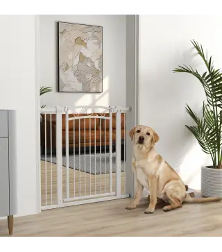 Puerta para Perros con Ancho Ajustable 76-104 cm Barrera de Seguridad con 2 Extensiones y Doble Bloqueo Blanco
