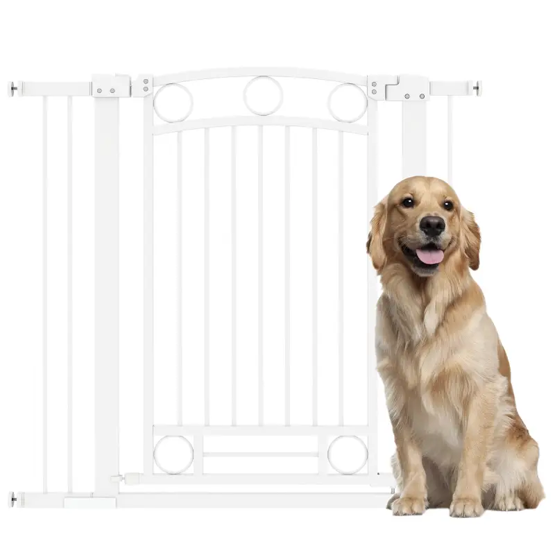 Puerta para Perros con Ancho Ajustable 76-104 cm Barrera de Seguridad para Perros con 2 Extensiones Blanco