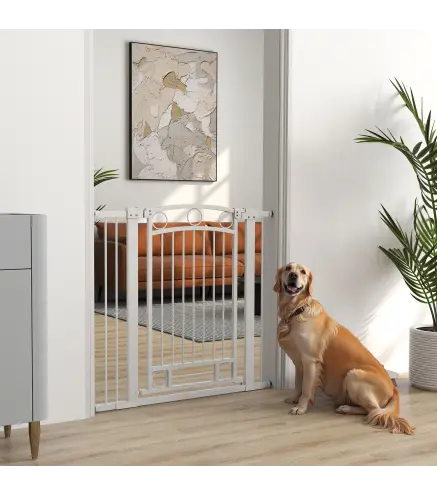 Puerta para Perros con Ancho Ajustable 76-104 cm Barrera de Seguridad para Perros con 2 Extensiones Blanco