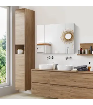 Armario de Baño con Espejo Luces LED Estantes Ajustables y USB Estilo Moderno 90x15x75 cm Blanco