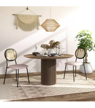 Pack de 2 Sillas de Comedor con Respaldo de Ratán Sintético y Marco de Acero para Salón 44x54x87 cm Rosa y Negro