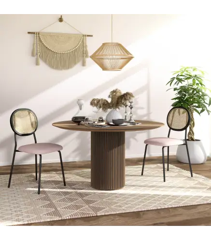 Pack de 2 Sillas de Comedor con Respaldo de Ratán Sintético y Marco de Acero para Salón 44x54x87 cm Rosa y Negro