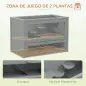 Jaula para Hámster de Madera de 2 Niveles Casa para Animales Pequeños con Plataformas Escaleras 60x35x42 cm Gris