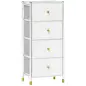 Cajonera de Tela con 4 Cajones Plegables con Frentes de PU y Marco de Acero Cajonera para Dormitorio Salón Blanco