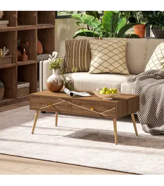 Mesa de Centro con 2 Cajones y Patas de Acero para Sala de Estar Dormitorio 100x50x41 cm Marrón
