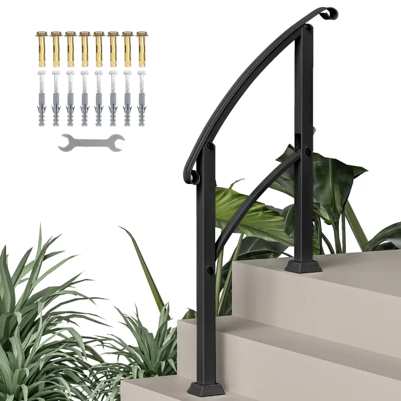 Barandilla de Escalera 71 cm con Kit de Instalación Ángulo Ajustable para 1-3 Escalones para Exterior Terraza Negro