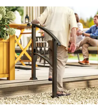 Barandilla de Escalera 71 cm con Kit de Instalación Ángulo Ajustable para 1-3 Escalones para Exterior Terraza Negro