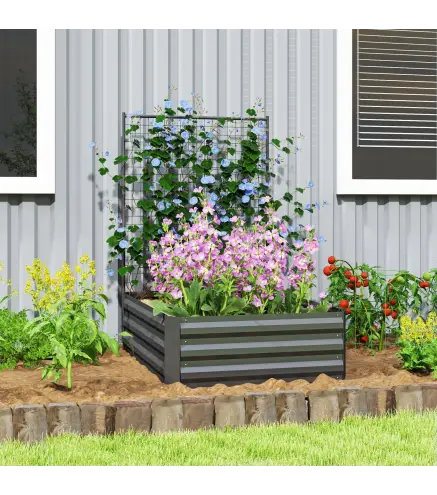 Jardinera Exterior Grande con Enrejado y Fondo Abierto para Plantas Trepadoras 80x115x125 cm Gris Oscuro