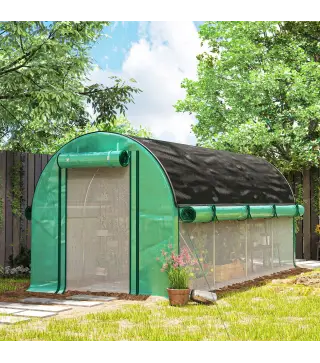 Invernadero de Túnel 4,5x2x2 m con Cubierta PE 140 g/m² Paredes Laterales Enrollables 8 Ventanas y 2 Puertas Verde