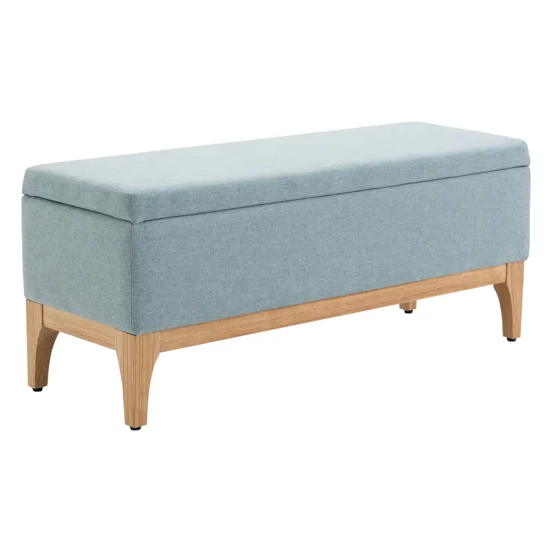 Baúl de Almacenaje para Dormitorio 72L Tapizado en Lino con Patas de Madera 110x39x45 cm Verde Claro