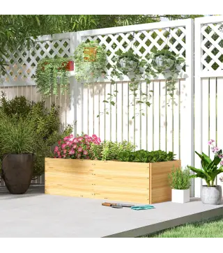 Jardinera de Madera con 3 Zonas de Cultivo y Forro Ideal para Verduras Hierbas y Flores 140x60x40cm Natural