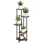 Soporte para Plantas de Madera y Acero de 3 Niveles con 5 Estantes Cuadradas y 4 Ruedas 59x59x110 cm Carbonizado