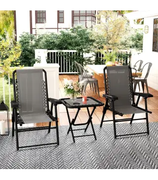 Conjunto de Jardín 3 Piezas Plegable con 2 Sillas 61x65x91cm y Mesa de 50x50x50cm Metal y Textilene para Exterior Gris