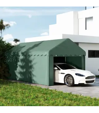 Garaje Exterior para Coche 6x3 m Impermeable Anti-UV con Paredes Laterales Desmontables y 2 Puertas con Cremallera Verde