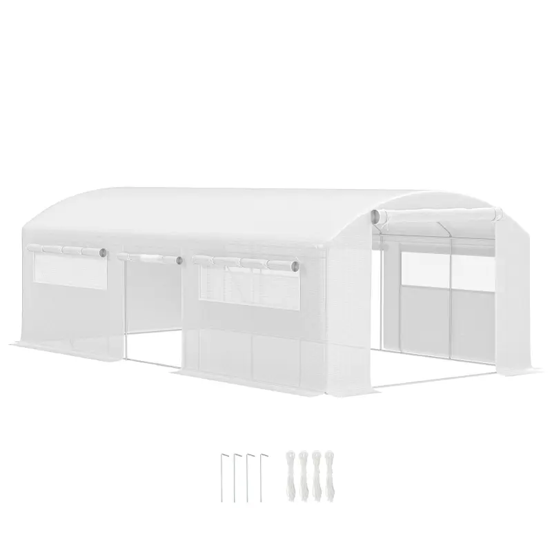Invernadero de Túnel 6x3x2 m con 6 Ventanas de Malla Cubierta de PE Anti-UV y 3 Puertas Enrollables Blanco Invernadero de Túnel 6x3x2 m con 6 Ventanas de Malla Cubierta de PE Anti-UV y 3 Puertas Enrollables Blanco