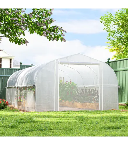 Invernadero de Túnel 6x3x2 m con Anti-UV y Puerta Enrollable con Cremallera Paredes Laterales con Malla Blanco