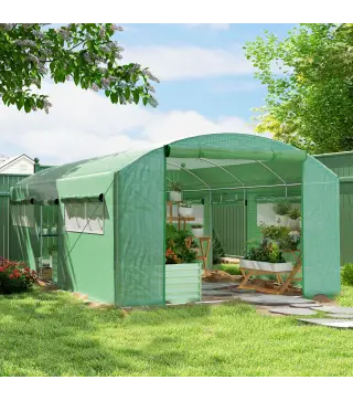 Invernadero de Túnel 6x3x2 m con 6 Ventanas de Malla Cubierta de PE Anti-UV y 3 Puertas Enrollables Verde