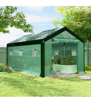 Invernadero de Túnel 6x3x2,8 m con 6 Ventanas Cubierta de PE Anti-UV y 2 Puertas Enrollables con Cremallera Verde