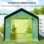 Invernadero de Túnel 6x3x2,8 m con 6 Ventanas Cubierta de PE Anti-UV y 2 Puertas Enrollables con Cremallera Verde