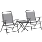 Conjunto de 3 Piezas Mesa con Encimera de Cristal y Sillas Plegables con Respaldo Regulable para Terraza Exterior Gris