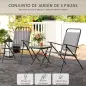 Conjunto de 3 Piezas Mesa con Encimera de Cristal y Sillas Plegables con Respaldo Regulable para Terraza Exterior Gris