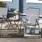 Conjunto de 3 Piezas Mesa con Encimera de Cristal y Sillas Plegables con Respaldo Regulable para Terraza Exterior Gris