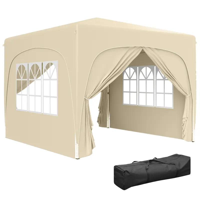 Cenador Plegable 3x3 m Gazabo con Paneles Laterales UPF50+ Altura Ajustable y Bolsa de Transporte Arena
