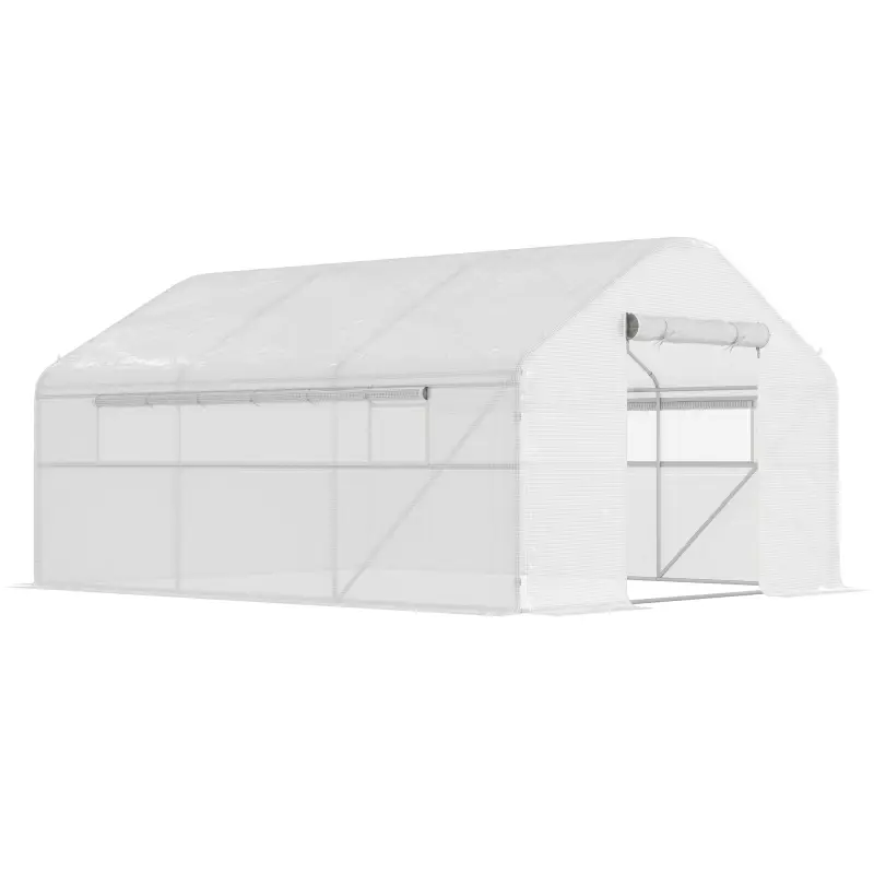 Invernadero de Túnel 4x3x2 m con 2 Ventanas Cubierta de PE Anti-UV y 1 Puerta Enrollable con Cremallera Blanco Invernadero de Túnel 4x3x2 m con 2 Ventanas Cubierta de PE Anti-UV y 1 Puerta Enrollable con Cremallera Blanco