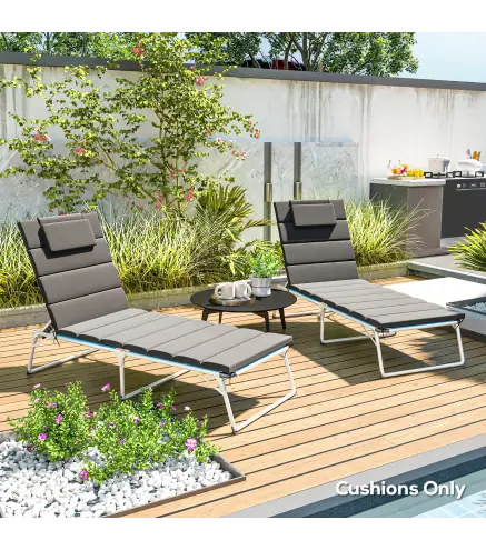 Pack 2 Cojines para Tumbonas Plegables 203x66x3 cm con Reposacabezas y Correas de Sujeción Gris Oscuro