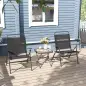 Conjunto de 3 Piezas Mesa con Encimera de Cristal y Sillas Plegables con Respaldo Regulable para Terraza Exterior Negro