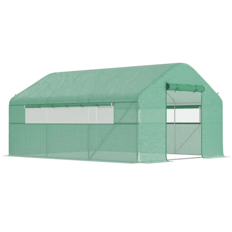 Invernadero de Túnel 4x3x2 m con 2 Ventanas Cubierta de PE Anti-UV y 1 Puerta Enrollable con Cremallera Verde Invernadero de Túnel 4x3x2 m con 2 Ventanas Cubierta de PE Anti-UV y 1 Puerta Enrollable con Cremallera Verde