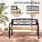 Banco de Jardín de 2 Plazas con Respaldo Forjado y Apoyabrazos Curvados de Diseño Elegante 127x56x80 cm Negro y Madera