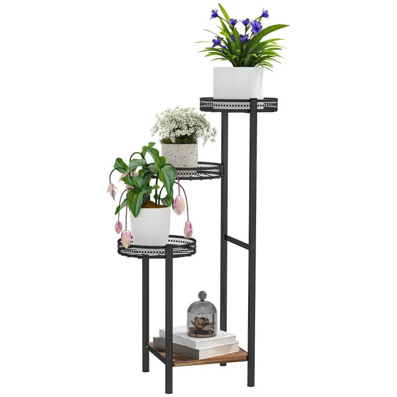 Soporte para Plantas de 4 Niveles Soporte de Acero para Macetas Interior y Exterior 25x25x80 cm Negro