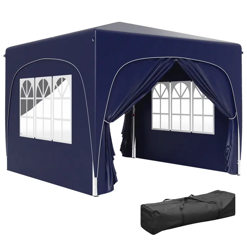 Cenador Plegable 3x3 m Gazabo con Paneles Laterales UPF50+ Altura Ajustable y Bolsa de Transporte Azul Oscuro