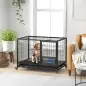 Jaula para Perros Grandes con Soporte de Cuenco Bandeja Extraíble Ruedas y Puerta Doble Desmontable 109x72x79 cm Negro