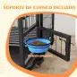 Jaula para Perros Grandes con Soporte de Cuenco Bandeja Extraíble Ruedas y Puerta Doble Desmontable 109x72x79 cm Negro