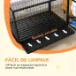 Jaula para Perros Grandes con Soporte de Cuenco Bandeja Extraíble Ruedas y Puerta Doble Desmontable 109x72x79 cm Negro