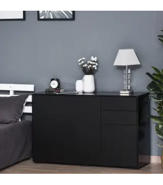 Aparador para Salón con 3 Puertas 2 Cajones y Estante Ajustable 117x36x74 cm Negro