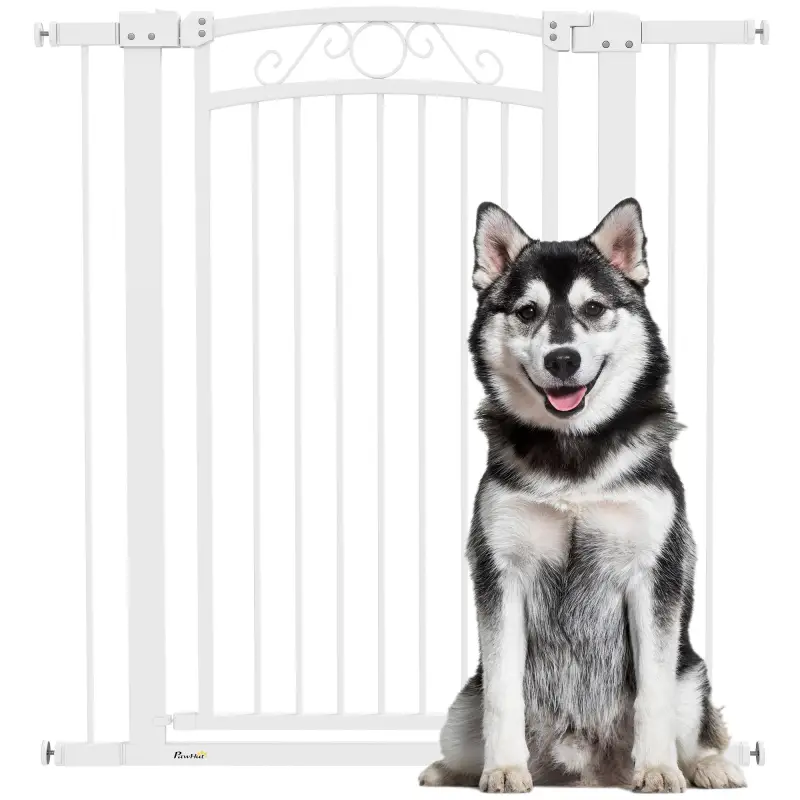 Puerta para Perros con Ancho Ajustable 76-104 cm Barrera de Seguridad con 2 Extensiones y Doble Bloqueo Blanco