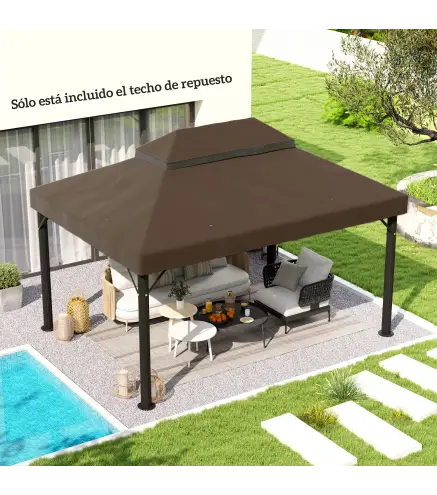 Toldo de Recambio 4x3 m con Techo Doble con Orificios de Drenaje y Protección UPF30+ Crema Solo Toldo NO Incluye Marco