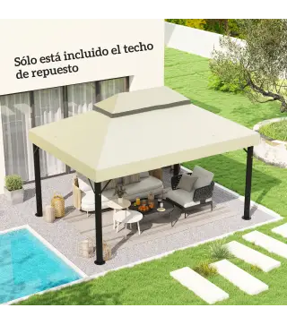 Toldo de Recambio 4x3 m con Techo Doble con Orificios de Drenaje y Protección UPF30+ Crema Solo Toldo NO Incluye Marco