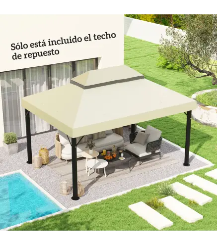 Toldo de Recambio 4x3 m con Techo Doble con Orificios de Drenaje y Protección UPF30+ Crema Solo Toldo NO Incluye Marco