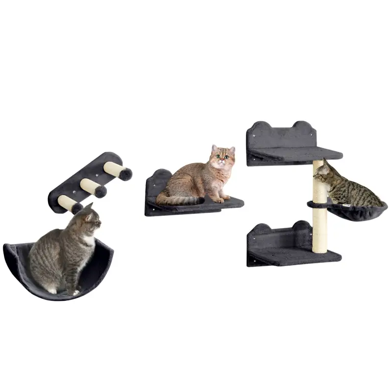Juego de Escalada para Gatos de Pared Estantes para Gatos 4 Piezas Hamaca Nido Plataformas para Saltar Gris Oscuro Juego de Escalada para Gatos de Pared Estantes para Gatos 4 Piezas Hamaca Nido Plataformas para Saltar Gris Oscuro