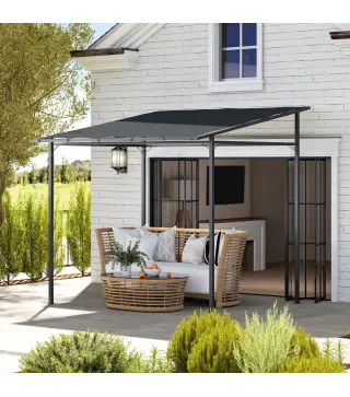 Pérgola de Pared 2,4x2,4 m con Techo Inclinado Protección UV 30+ Impermeable Marco de Metal Gris Oscuro