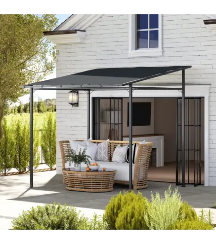 Pérgola de Pared 2,4x2,4 m con Techo Inclinado Protección UV 30+ Impermeable Marco de Metal Gris Oscuro